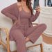 Voya Women's Fashion Sexy Home Fashion Set Autumn/Winter Solid Color Loose Comfortable 3-Piece Set For Women_ecoleips.com