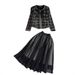 Women's Clothing Tweed Two-Piece Set - Single-Breasted Jacket & High-Waisted A-Line Skirt (Black, S-XXL)_ecoleips.com