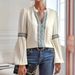 Women's Clothing Women's V Neck Top Lace Trim Lantern Sleeve Solid Color Fashion For Formal & Casual For Women_ecoleips.com