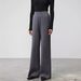 Women's High Waist Wool Wide Leg Pants - Machine Washable Straight Trousers With Elegant Drape For Casual & Office Wear (Black/White/Gray Mix/Navy)_ecoleips.com