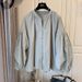 Women's Clothing Retro Pleated Puff Sleeve Loose V Neck Shirt_ecoleips.com