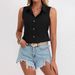 Women's Clothing Solid Color Single Breasted Lapel Shirt Cotton And Linen Sleeveless Loose Top_ecoleips.com