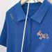 Women's Blue Plus Size Short Sleeve Knit Top Polo Collar Shoulder Cutouts Summer Youthful Fashion Top_ecoleips.com