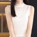 White Lace Wool Sweater Knitted Base Shirt French Style Sleeveless Camisole Women Half High Collar Inner Layer Suit_ecoleips.com