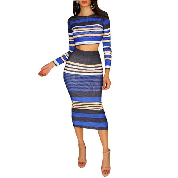 FM6007 2025 Women's Blue Striped Skirt Set Nightclub_ecoleips.com