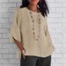 Women's Clothing Spring And Summer Round Neck Cotton And Linen Solid Color Loose Tops T Shirts_ecoleips.com