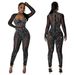 C6788 Cross-Border . European And American Fashion Women's Solid Color Mesh Rhinestone Sleeve Long Pants_ecoleips.com