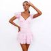 New European And American Cross-border Summer Dress With Bow, Elegant Puff Sleeves, Floral Print, V-neck, Short Style, 2_ecoleips.com