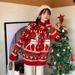 girl Wholesale Christmas Clothes Reindeer Red Sweater For Women Thickened Winter New Loose Pullover Knitwear_ecoleips.com