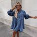 2025 Cross-Border European And American Foreign Trade Russian Women's New Spring Summer Shirt Button Denim Long Sleeve_ecoleips.com