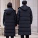 Unisex Long Black Cotton Padded Coat With Detachable Hood, Warm Winter Workwear Jacket Oversized Loose Fit, Tr Fabric, Multi-Pocket Design_ecoleips.com