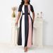 Women's Clothing New Temperament Slim Fashion Contrast Color Dress Short Sleeve Long Skirt_ecoleips.com
