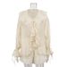 Russian New Style Women's Ruffled Casual Suit Set French Design Flared Sleeves Loose Fitting Top And Shorts Two Piece Spring/Autumn Outfit_ecoleips.com