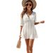 Women's new beach cover-up bikini V-neck sexy sunscreen shirt loose wavy beach cover-up skirt for women_ecoleips.com