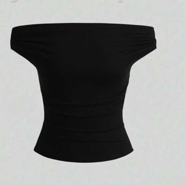 K One Neck Women's Short Sleeved T-shirt Top, Off Shoulder Slim Fit Base, Women's T-shirt_ecoleips.com