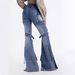 Women's Clothing Women's Slim Fit Distressed Cargo Jeans Lace Up Details High Street Style Spring Flattering Slightly Flared Denim_ecoleips.com