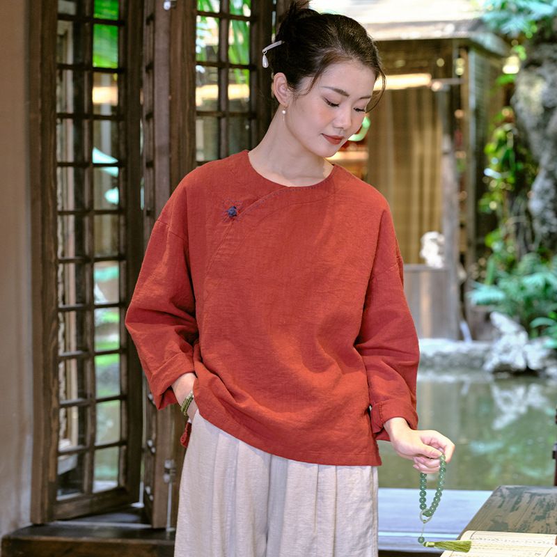 Verve 2025 Cotton Clothing Spring Summer New Chinese Style Linen Blouse Women's Hand-sewn Button Shirt_ecoleips.com