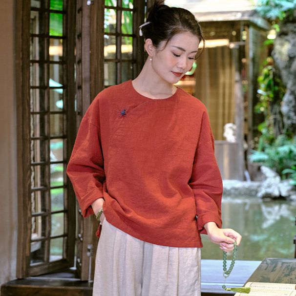 Verve 2025 Cotton Clothing Spring Summer New Chinese Style Linen Blouse Women's Hand-sewn Button Shirt_ecoleips.com