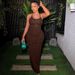 Women's Dress European American Style Suspender Backless Solid Color Popcorn Style_ecoleips.com