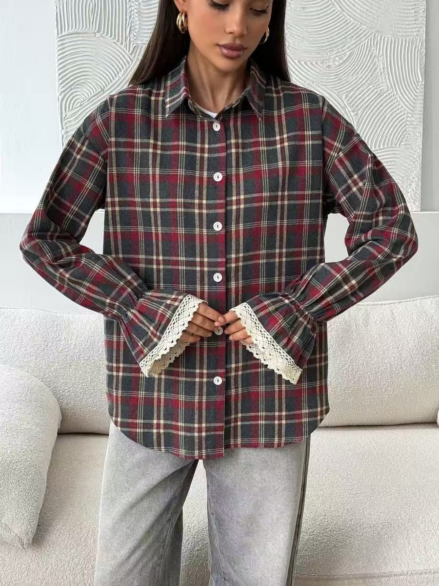 2026 Plaid Shirt Women's Retro Loose Outer With Medium And Long American Shirt Street Woman_ecoleips.com