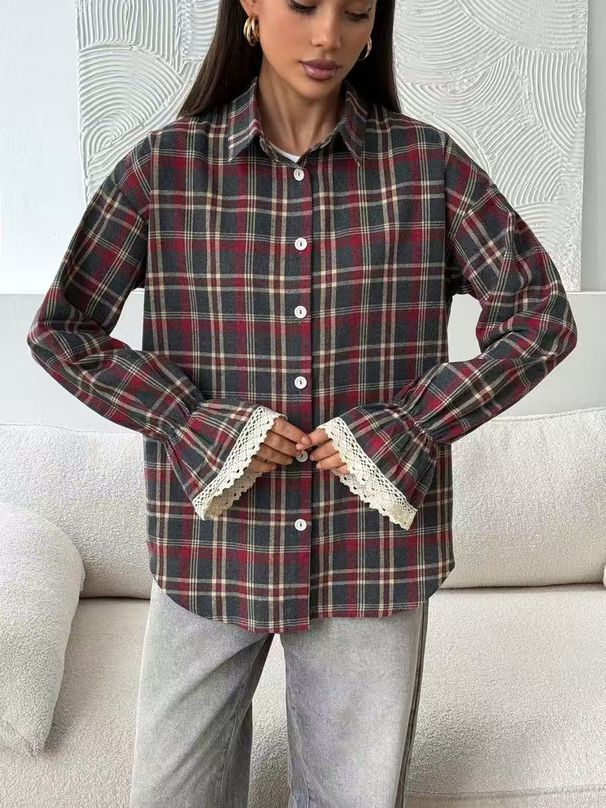 2026 Plaid Shirt Women's Retro Loose Outer With Medium And Long American Shirt Street Woman_ecoleips.com