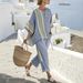 Women's Summer Style Top Striped Ramie Bamboo Fiber Loose Fit Casual Versatile V Neck Shirt With Flutter Sleeves_ecoleips.com