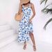 Slim Fit Sleeveless Strap Printed Women's Long Dress Lace-Up Bohemian Style_ecoleips.com