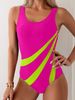 Women's Clothing Sports Competitive Swimsuit Color Matching One Piece Backless_ecoleips.com