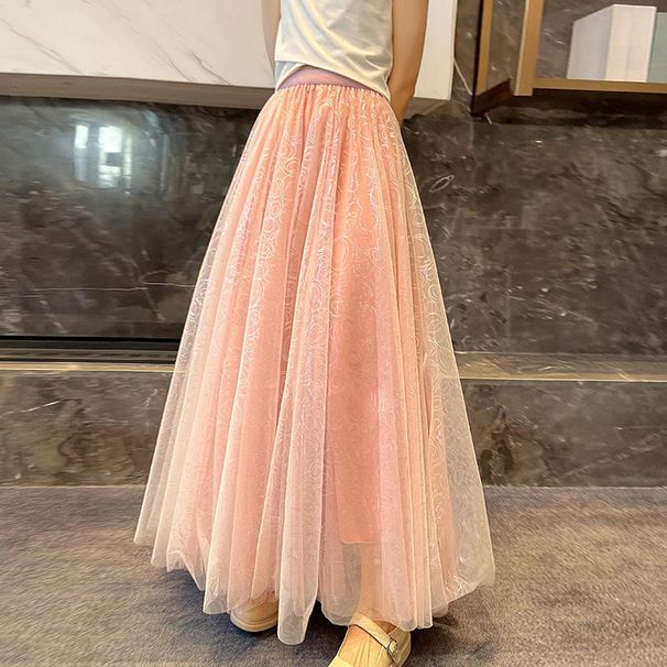 Women's Clothing Fashion High Waist Mesh Skirt For Women Spring And Autumn Slim Fairy Print A Line Skirt Design Pleated Long Skirt_ecoleips.com