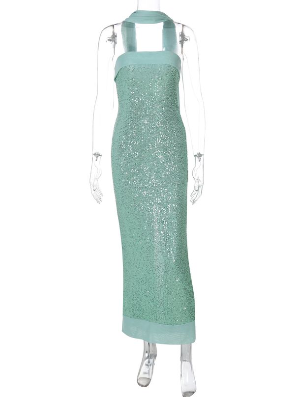ng2510292 European American Cross-border Sexy Women's Evening Dress, Elegant Strapless Slim-fit Long Dress With Sequins, Slit, And_ecoleips.com