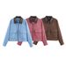 Women's Retro Corduroy Jacket Loose Casual Stand Collar Zipper Coat European American Style for Spring Autumn_ecoleips.com