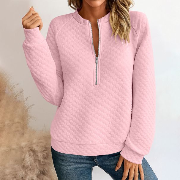 Women’s Zip-Up Stand Collar Fleece Sweatshirt – Long Sleeve Pullover With Checkered Lining (S-XXXL) | Casual & Cozy Streetwear Essential_ecoleips.com