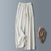 Suitable For All Seasons Very Cool Summer Breathable Draped Lyocell Linen Elastic High Waist Straight Casual Wide Leg Pants For Women_ecoleips.com
