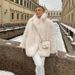 Women's Thick Faux Fur Coat With Notched Collar, Mid-Length Fox Fur Style Jacket, Streetwear Fashion Outerwear For Winter_ecoleips.com