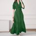 2025 Elegant Button Lace-up Party Dress Women Fashion Lapel Collar Pleated Shirt Dress Casual Long Sleeve Solid Loose Long Dress_ecoleips.com