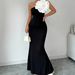 Women's Clothing Solid Color Asymmetric Neckline Sleeveless Dress With Decorative Flowers Elegant Dress Long_ecoleips.com