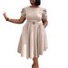 C8601 Cross-Border Women's Fashion European And American Round Neck Elegant Waist-Cinching Flared Puff Sleeve_ecoleips.com