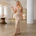 Women's Clothing Sexy V Neck Backless Sequined Evening Dress With Chain Fishtail Skirt Sequined Long Skirt_ecoleips.com
