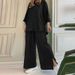 Women's Clothing European And American Style Women's Two Piece Set Long Sleeved Shirt Solid Color Wide Leg Pants_ecoleips.com
