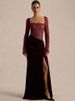 JULISSA MO Patchwork Lace Sexy High Slit Maxi Dress Women Long Sleeve Square Collar Dress Spring New Elegant Party Evening Dress_ecoleips.com