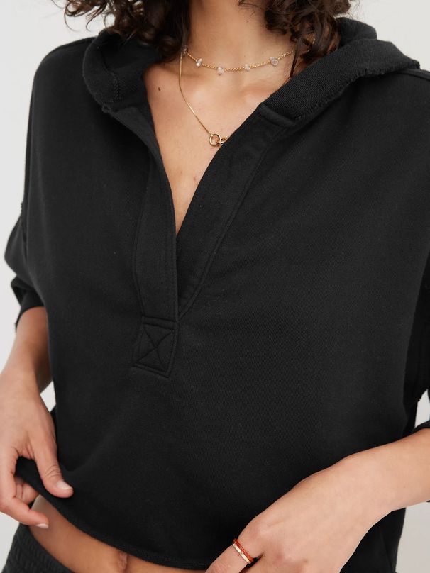 Women's Fashion Hooded Sweatshirt V Neck Long Sleeve Pullover Loose Trendy Top For Spring Autumn_ecoleips.com