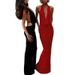 Women's Clothing Elegant Halter Neck V Neck Backless Dress Side Slit Autumn Winter Sexy Clothing_ecoleips.com