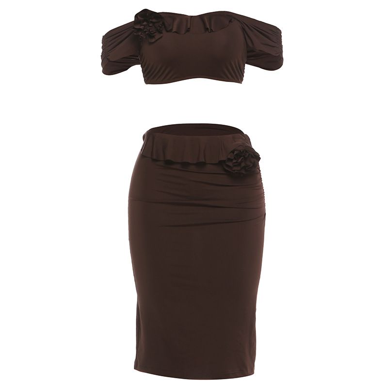 Summer New Women's 3D Floral Slim Fit Strapless Vest Bodycon Skirt INS Style Solid Color Sexy Clothing_ecoleips.com