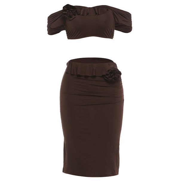 Summer New Women's 3D Floral Slim Fit Strapless Vest Bodycon Skirt INS Style Solid Color Sexy Clothing_ecoleips.com