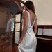 Summer Style V Neck Backless Satin Lace Trimmed Sleeveless Waist Cinching Elegant Dress For Women_ecoleips.com