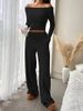 Women's Clothing Fashion Off Shoulder Slim Fit Women's Long Sleeved Two Piece Set American Style Trousers_ecoleips.com