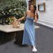 European And American 2025 Spring/Summer New Cross-Border V-Neck Strap Distressed Sexy Elastic Denim Long Dress_ecoleips.com