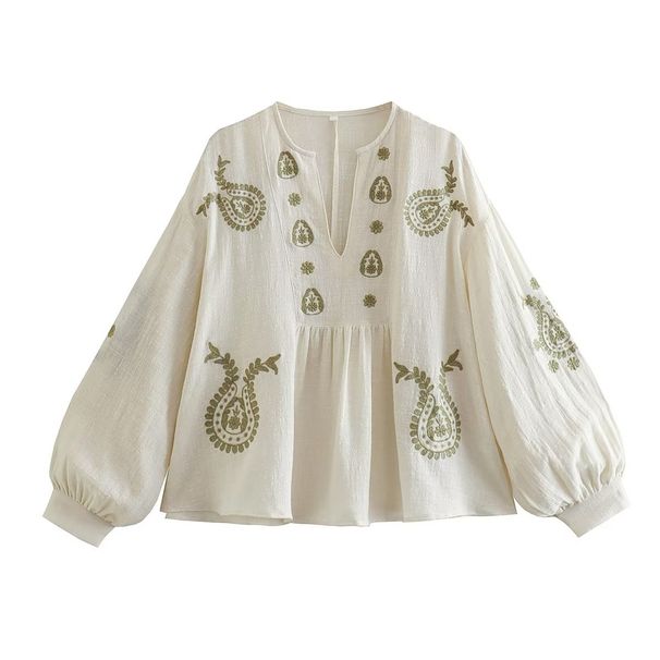 Y2K2025 Style Summer Women's New Loose Cotton Embroidered Shirt Top B88445_ecoleips.com