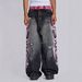 Women's Trendy Washed Distressed Printed Jeans Hip Hop Straight Leg Casual Cotton Pants For Spring/Autumn Summer_ecoleips.com