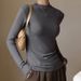 Women's High Elastic White Ribbed Base Layer Long Sleeve T-Shirt Stand up Collar Slim Fit Autumn Winter Inner Layer Top_ecoleips.com